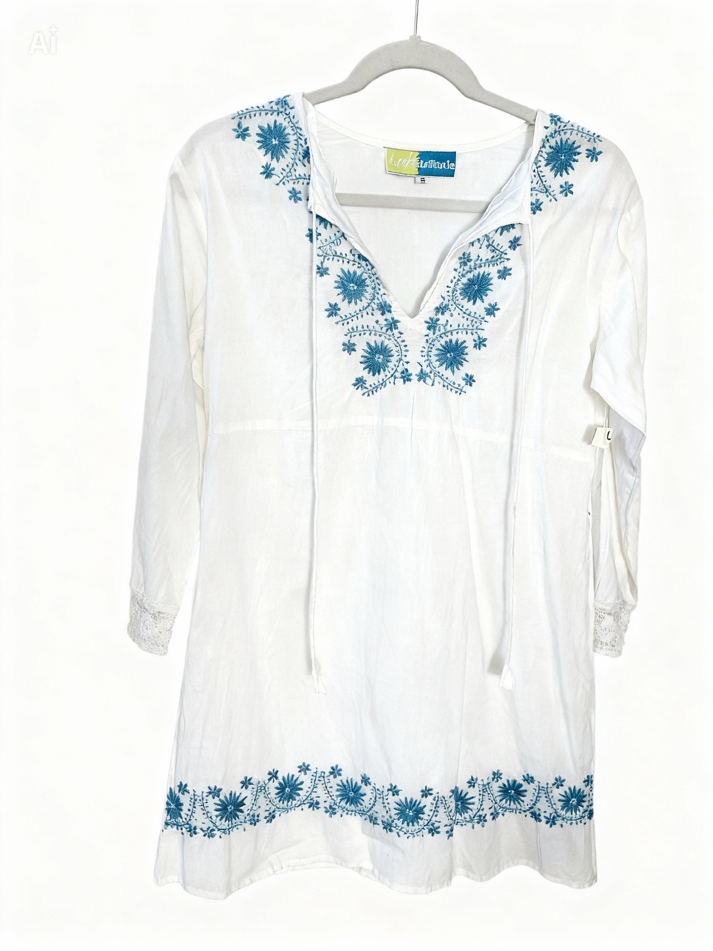 Haute Latitude White Swim Coverup with Blue Floral Embroidery NWT Size S